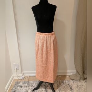 Vintage 1960s Handmade Womens Peach Boucle Tweed Skirt Medium Elastic Waist